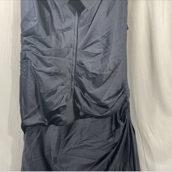 NWT $495 La Femme [‎ 18 ] Off Shoulder Ruched Satin Trumpet Gown in Navy #Q254 - Picture 11 of 13